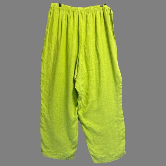 100% Linen Wide Leg Pants Elastic Waist Pull On Size 20W Green Lagenlook Coastal - Picture 2 of 7